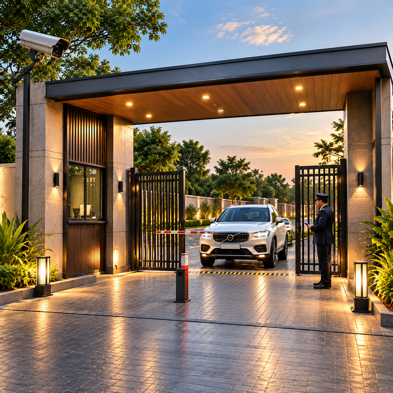 24/7 Gated Security with Boom Barrier and CCTV Surveillance